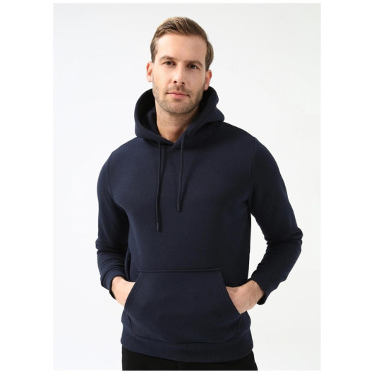 Süvari Hooded Collar Regular Fit Plain Navy Blue Sweatshirt