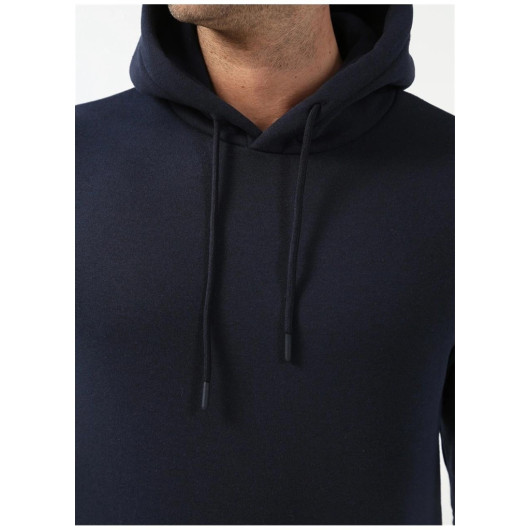 Süvari Hooded Collar Regular Fit Plain Navy Blue Sweatshirt