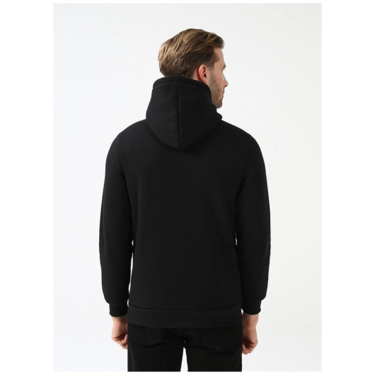 Hooded Collar Regular Fit Plain Black Sweatshirt