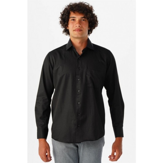 Black Süvari Regular Fit Double Pattern Work Shirt With Dobby Cuffs