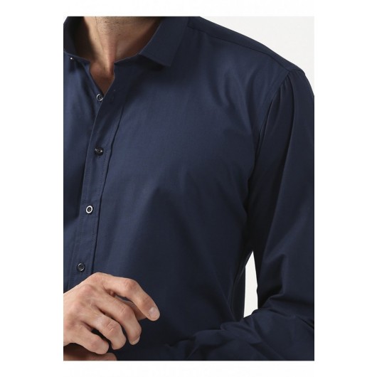 Süvari Navy Blue Slim Fit Work Shirt With Cuffs
