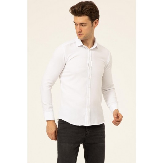 Süvari White Dobby Cuff Slim Fit Double Pattern Slim Fit Work Shirt/Narrow Fitting