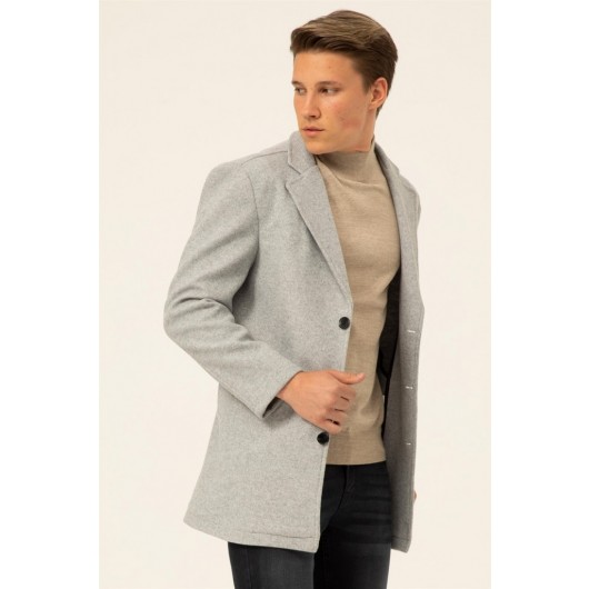 Süvari Mono Collar Slim Fit Gray Plain Coat