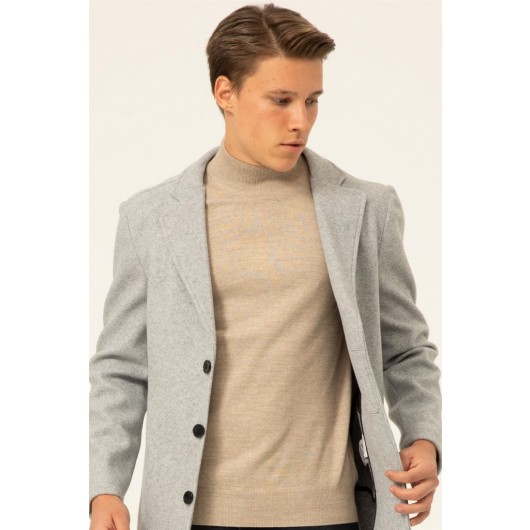Süvari Mono Collar Slim Fit Gray Plain Coat