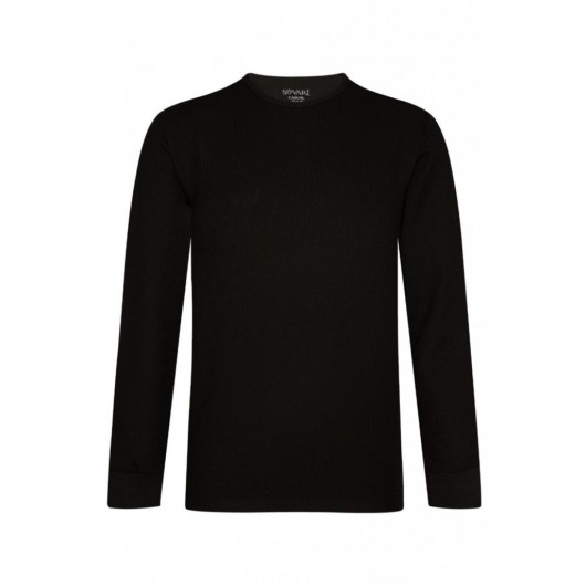 Süvari O Neck Long Sleeve Black Waffle Patterned Slim Fit Men's Knitwear Sweater