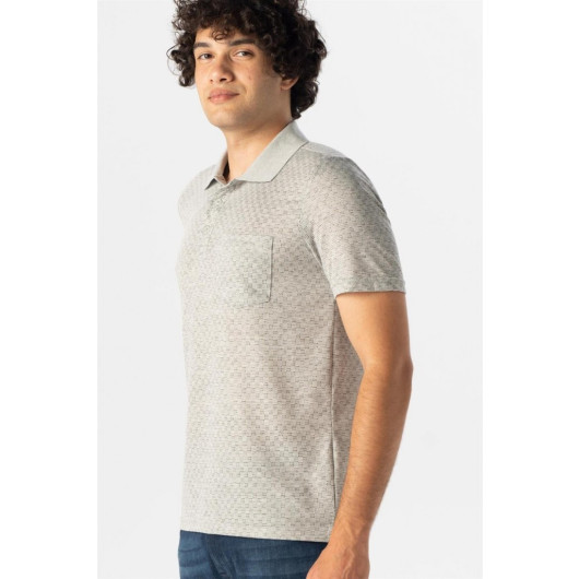 Süvari Polo Neck Patterned Gray Oversized Tshirt
