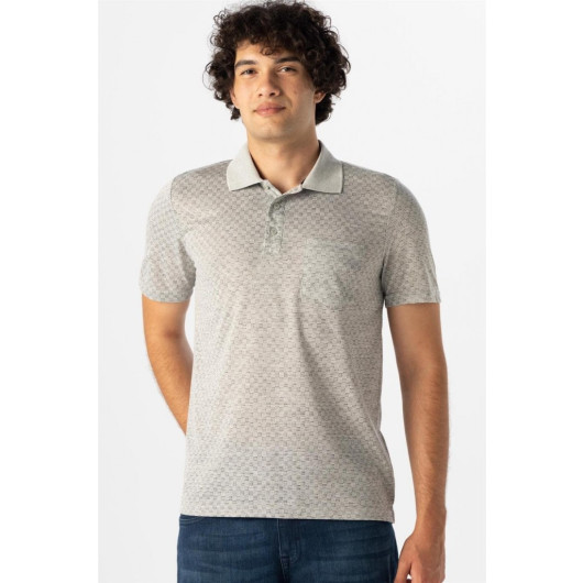 Süvari Polo Neck Patterned Gray Oversized Tshirt