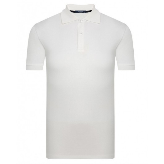Süvari Comfortable Pattern Patterned Polo Collar White Men's T-Shirt