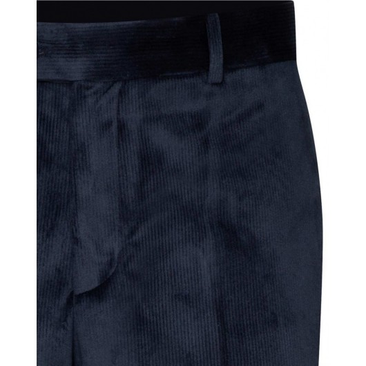Comfortable Fit Navy Blue Velvet Trousers