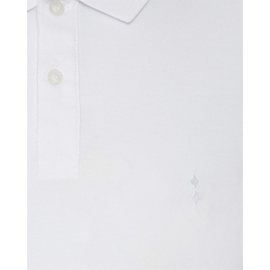 Süvari Comfortable Pattern Polo Collar White Men's T-Shirt