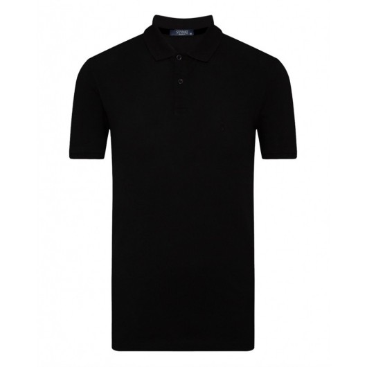 Süvari Comfortable Fit Polo Neck Black Men's T-Shirt