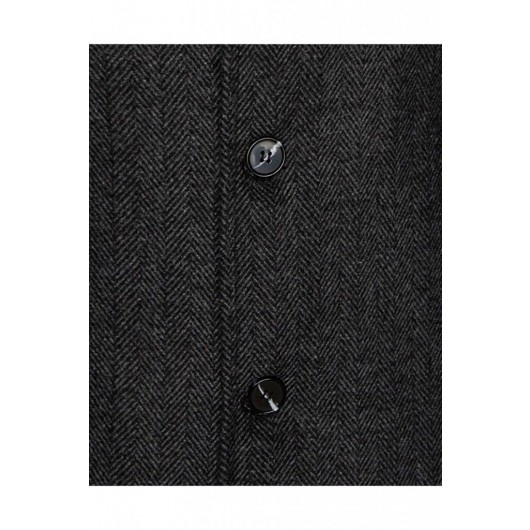 Süvari̇ Comfortable Fit Pointed Collar Dark Gray Patterned Men's Coat
