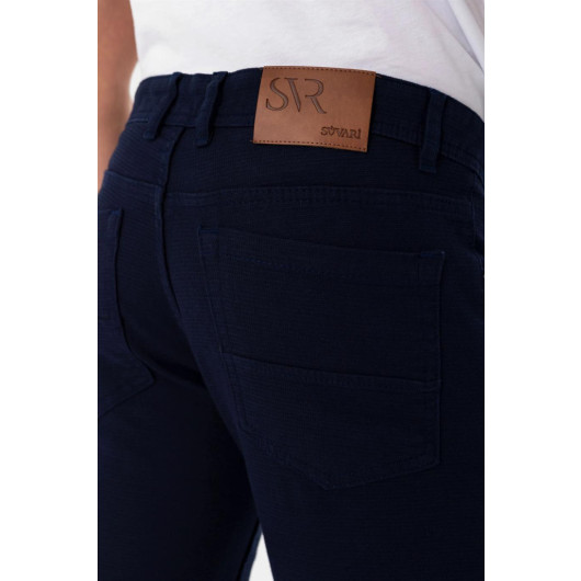 Süvari Slim 5 Pocket Canvas Navy Blue Trousers