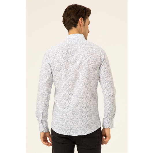 Süvari Slim Fit Printed Long Sleeve Blue Men's Shirt