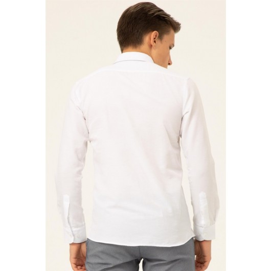 Süvari Slim Fit White Straight Men's Shirt