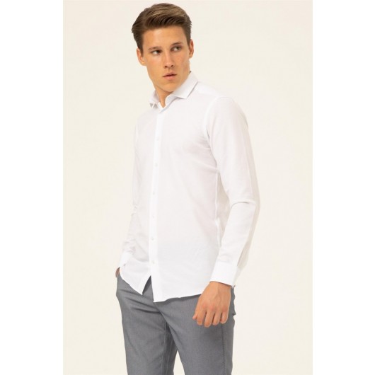 Süvari Slim Fit White Straight Men's Shirt