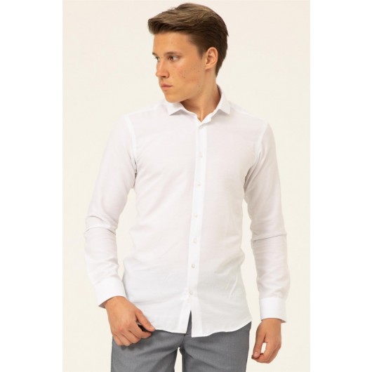 Süvari Slim Fit White Straight Men's Shirt