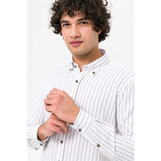 Süvari Slim Fit Brown Patterned Men's Shirt