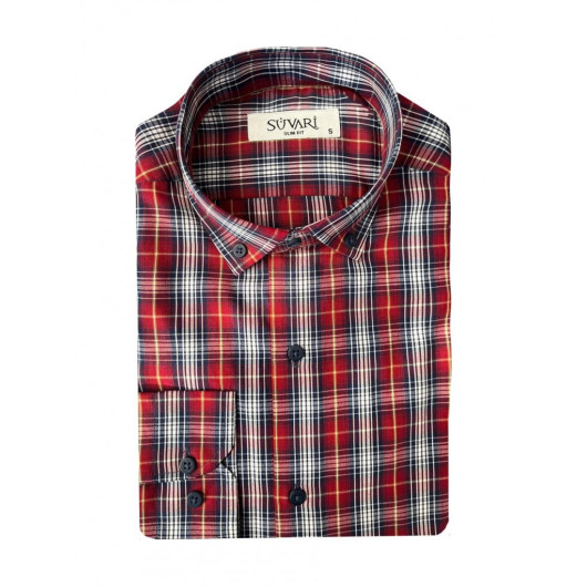 Slim Fit Checkered Red Men's Shirt