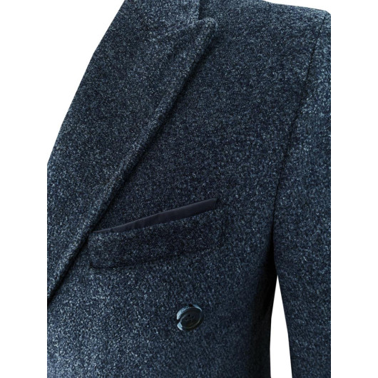 Süvari Slim Fit Double Breasted Navy Blue Woolen Coat