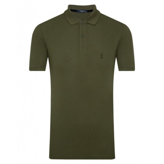 Süvari Slim Fit Polo Collar Khaki Green Cotton Men's Tshirt