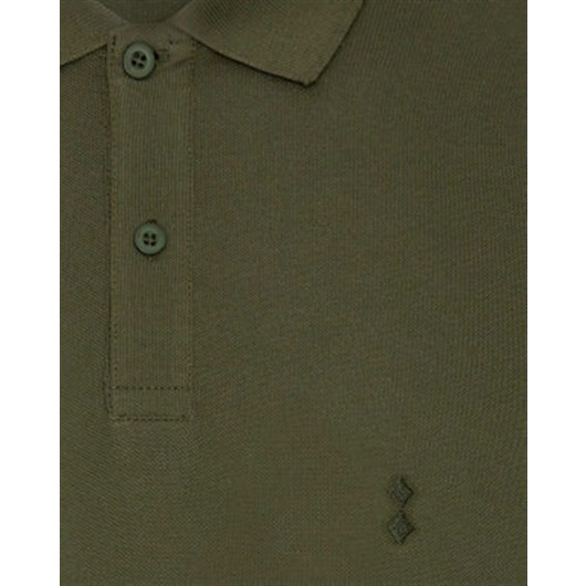 Süvari Slim Fit Polo Collar Khaki Green Cotton Men's Tshirt