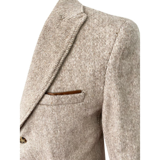 Süvari Slim Fit Pointed Collar Beige Coat
