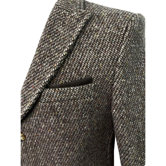 Süvari Slim Fit Pointed Collar Wool Brown Coat