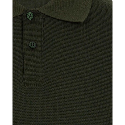 Süvari Slim Fit Waffle Pattern Polo Collar Green Men's T-Shirt