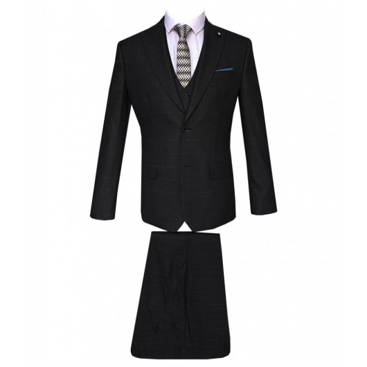 Süvari Black Embroidered Slim Fit Men's Formal Suit Set