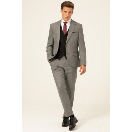 Men's Formal Suit Set Of Slim Fit Dobby Fabric, Black Süvari