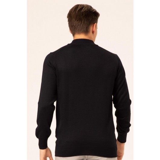 Men's Knitwear Sweater / Blouse Acrylic High Collar Blue Navy Color