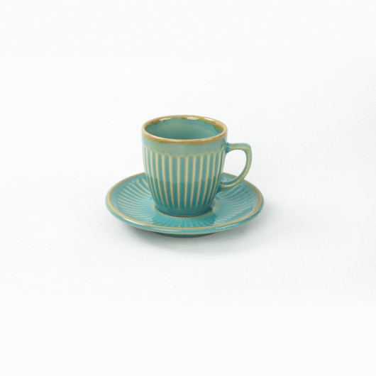 Set Of 12 Pieces Striped Coffee Cups For 6 Persons Teal