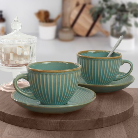 Tea Cups Set 12 Pieces For 6 People - Q06.4 Teal Myra