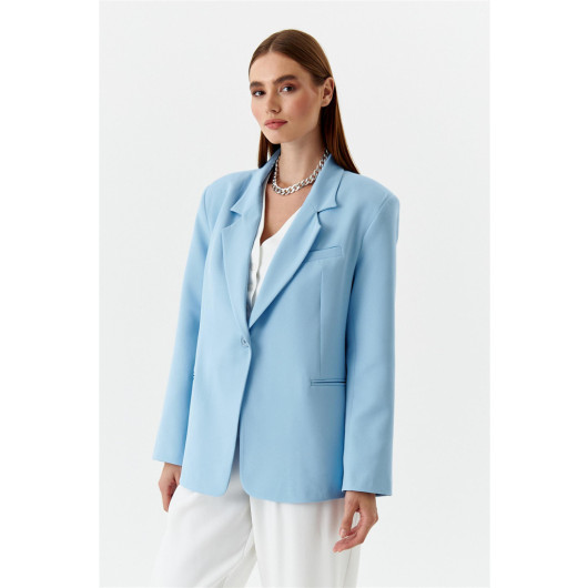 Single Button Blazer Baby Blue Women's Jacket