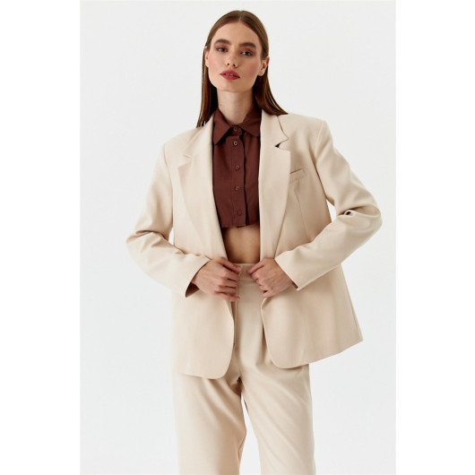 Single Button Blazer Beige Women's Jacket