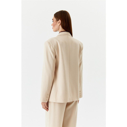 Single Button Blazer Beige Women's Jacket