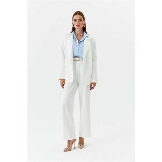 Single Button Blazer White Women's Jacket