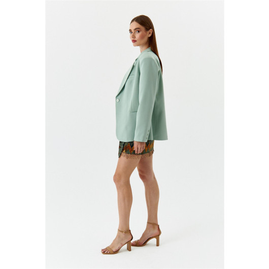 Single Button Blazer Mint Green Women's Jacket