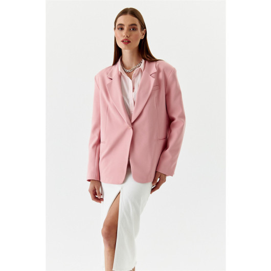 Single Button Blazer Powder Pink Women's Jacket