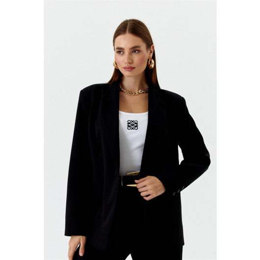 Single Button Blazer Black Women's Jacket