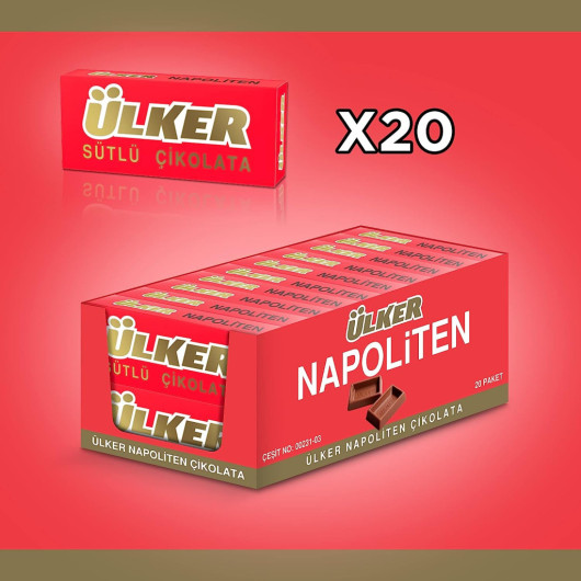 Ulker Turkish Milk Chocolate, 20 Pieces, 33 Grams, Napolitan