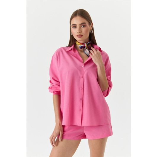 Long Sleeve Shirt Shorts Dark Pink Women's Suit