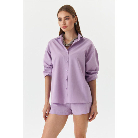 Long Sleeve Shirt Shorts Lilac Women's Suit