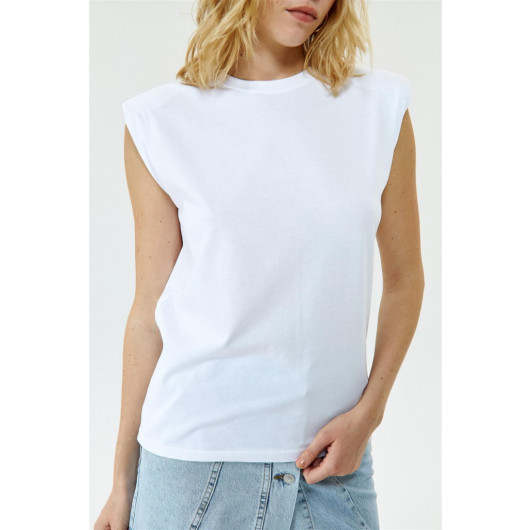 Padded Zero Sleeve White Women's T-Shirt