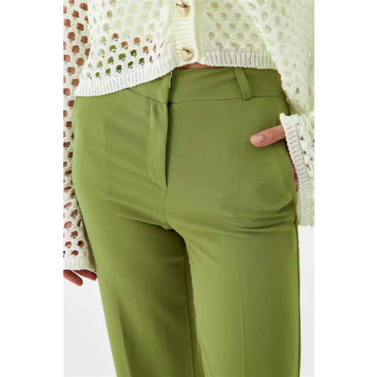 Slit Detailed Wide Leg Green Women's Trousers