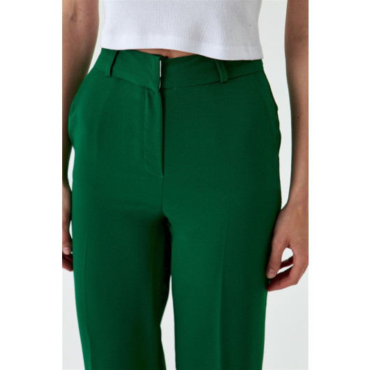 Slit Detailed Wide Leg Emerald Green Women's Trousers