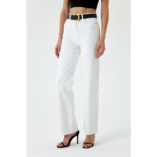 High Waist Straight Cut White Women's Jeans