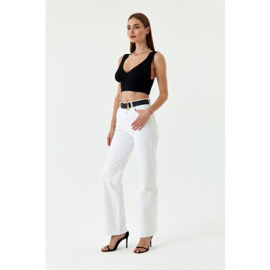 High Waist Straight Cut White Women's Jeans