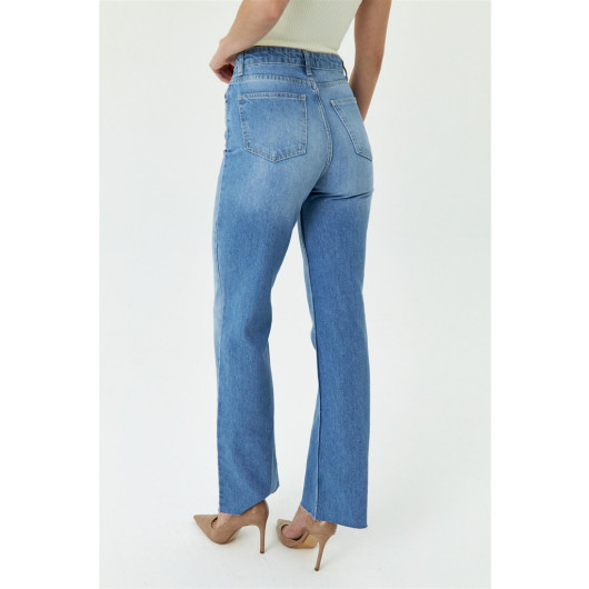 High Waist Straight Cut Blue Women's Jeans